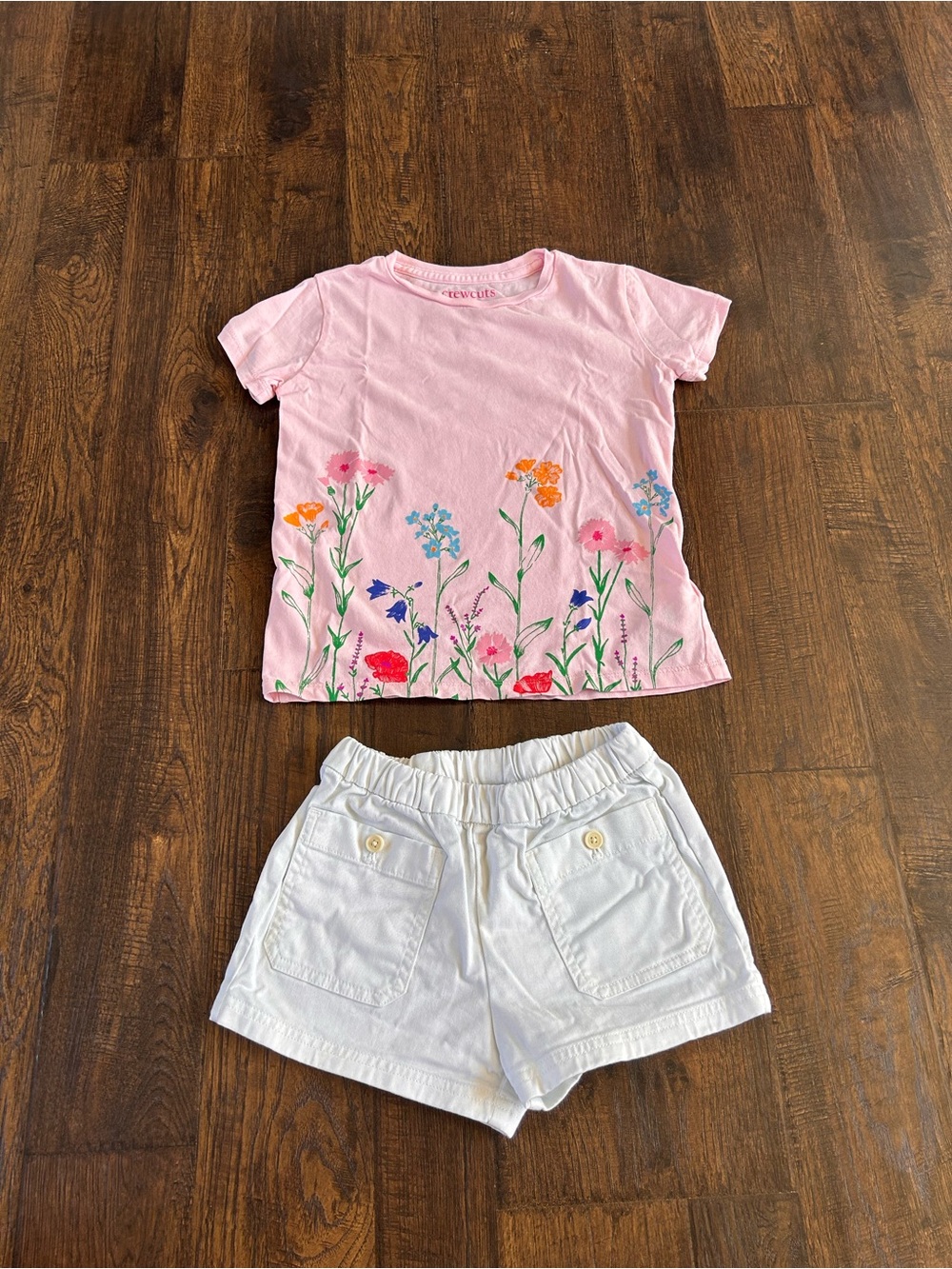 Crewcuts Pink Tee with Colorful Floral Border